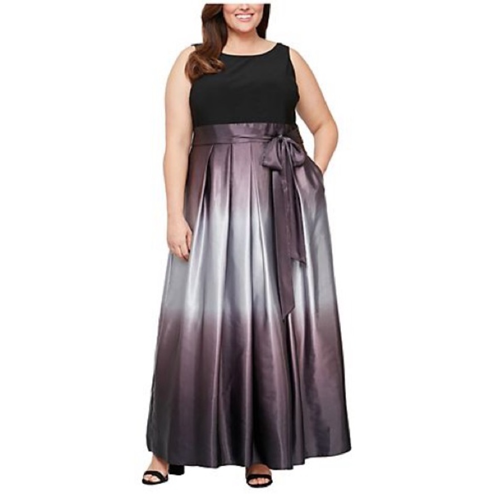 S.L. Fashions Ombre Satin Long Party Dress (Plus Size)